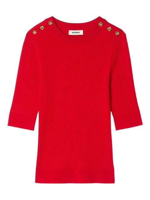 SANDRO button-embellished ribbed T-shirt - Red - zdjęcie produktu nr 1