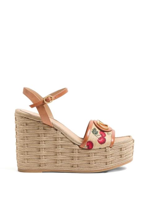 Valentino Garavani VLogo Signature Cherryfic-print wedge sandals - Neutrals