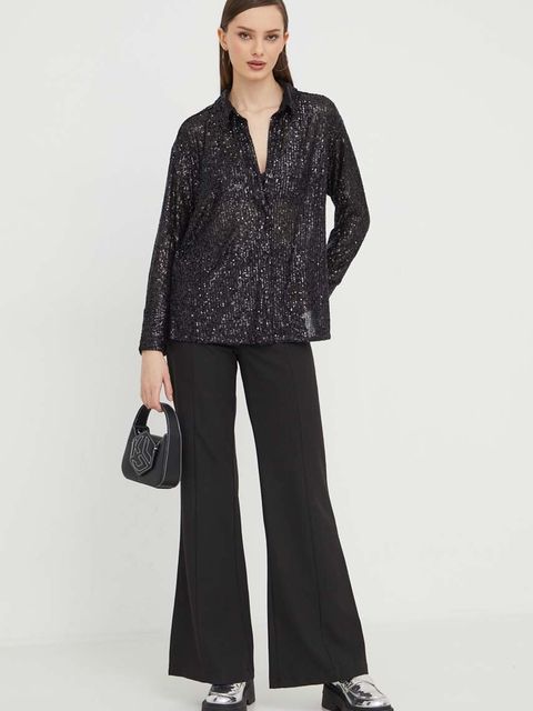 Abercrombie & Fitch koszula damska kolor czarny regular z kołnierzykiem klasycznym