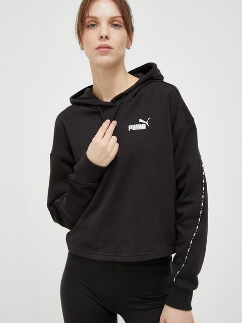 Puma bluza dresowa kolor czarny z kapturem z nadrukiem