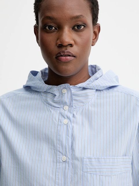 Marc O'Polo koszula bawełniana damska kolor niebieski relaxed ze stójką 5000007030