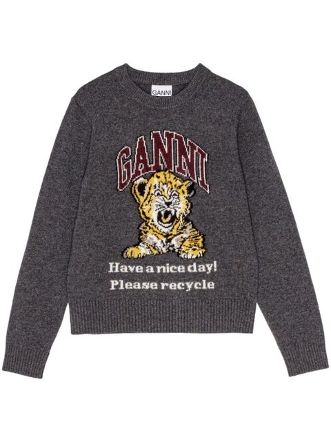 GANNI intarsia-knit tiger jumper - Grey - zdjęcie produktu nr 1