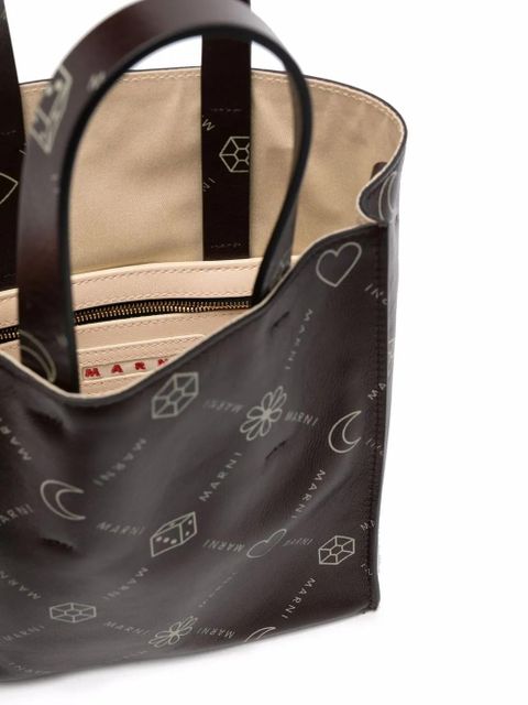 Marni all-over logo-print tote bag - Brown