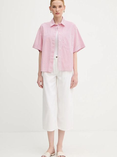 United Colors of Benetton koszula damska kolor różowy regular z kołnierzykiem klasycznym 5SZRDQ0C0 - zdjęcie produktu nr 2