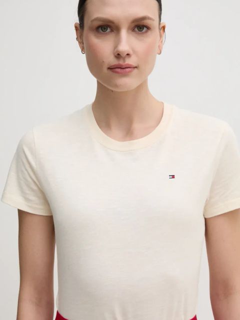 Tommy Hilfiger t-shirt bawełniany damski kolor beżowy WW0WW44433