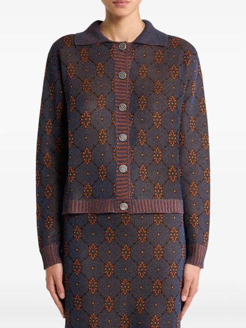 ETRO polo-neck patterned cardigan - Blue