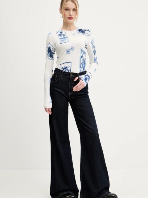 Desigual sweter z domieszką lnu TAMPERE damski kolor biały lekki 25SWJF32