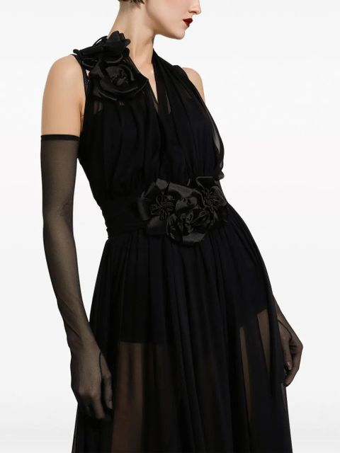 Dolce & Gabbana floral-detail pleated silk dress - Black