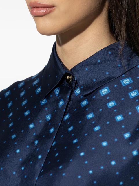 Casablanca belted patterned shirt dress - Blue