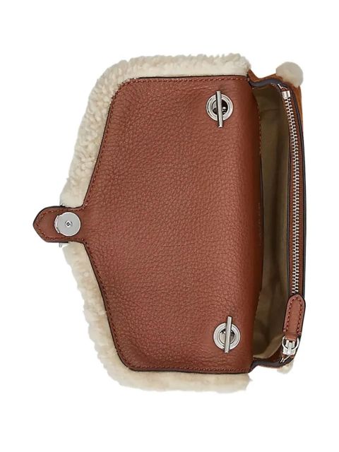 Lauren Ralph Lauren shearling-trim logo-plaque cross body bag - Brown