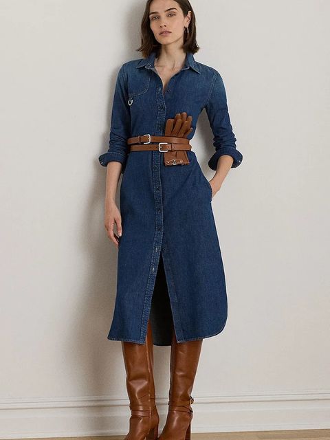 Lauren Ralph Lauren sukienka jeansowa kolor granatowy midi rozkloszowana 200979976 - zdjęcie produktu nr 1