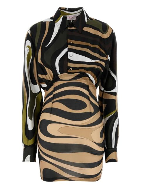 PUCCI abstract print cinched shirt dress - Green - zdjęcie produktu nr 1