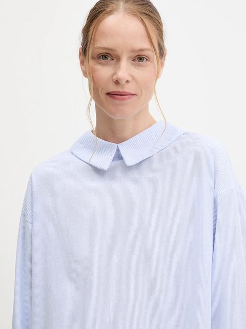 Answear.LAB koszula lniana damska kolor niebieski relaxed z kołnierzykiem klasycznym