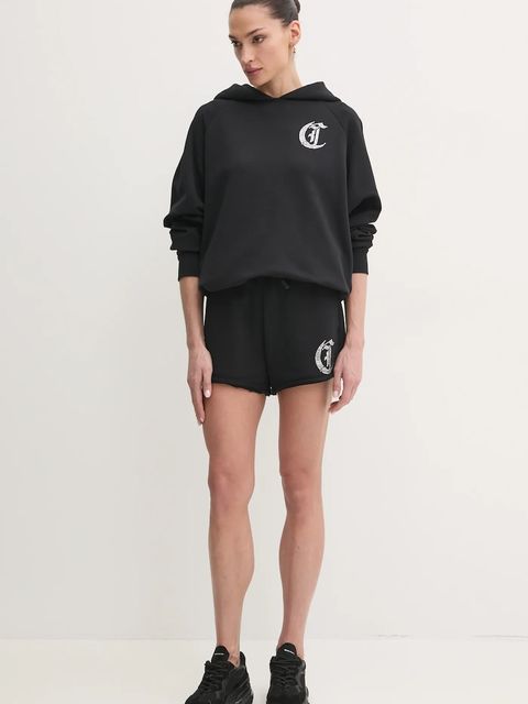 Just Cavalli szorty bawełniane damskie kolor czarny z aplikacją high waist 78PADE08 CF100