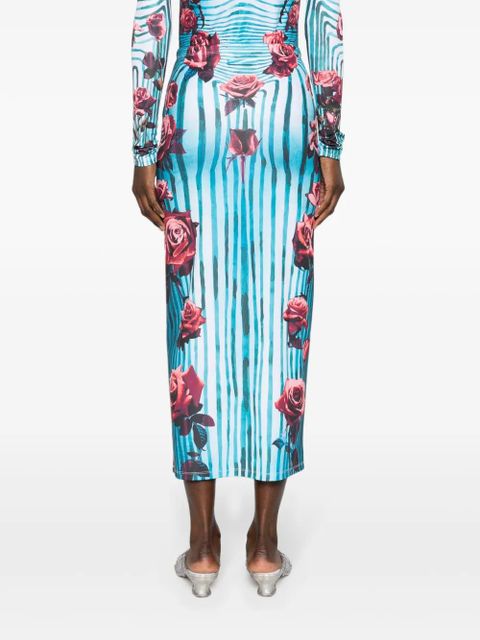 Jean Paul Gaultier Morphing floral-print pencil skirt - Blue