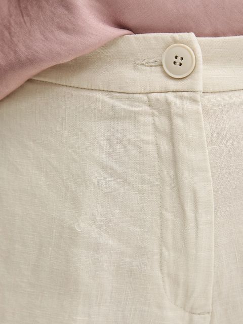 United Colors of Benetton spodnie lniane damskie kolor beżowy proste high waist 4AGHDF08M