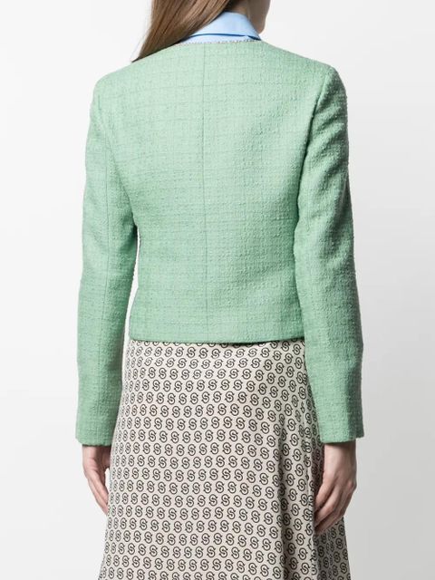 Ferragamo leather-trim tweed jacket - Green