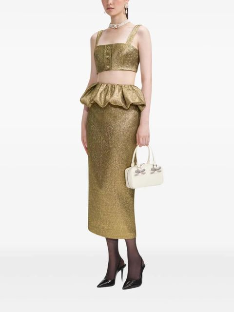Self-Portrait jacquard midi skirt - Gold