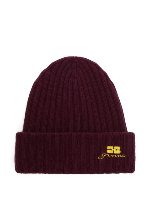 GANNI ribbed beanie - Red
