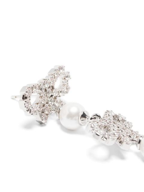 Self-Portrait micro bow pearl-tiered earrings - Silver