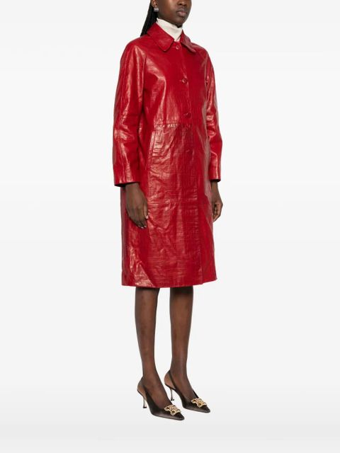 Nour Hammour croco-embossed leather coat - Red