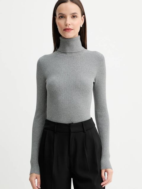 Calvin Klein Jeans sweter damski kolor szary lekki z golfem LV047D350G - zdjęcie produktu nr 1