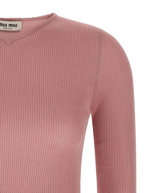 Miu Miu V-neck ribbed silk jumper - Pink - zdjęcie produktu nr 2