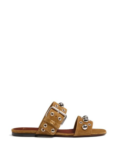 Valentino Garavani Nellcôte Crust leather slide sandal - Brown - zdjęcie produktu nr 1