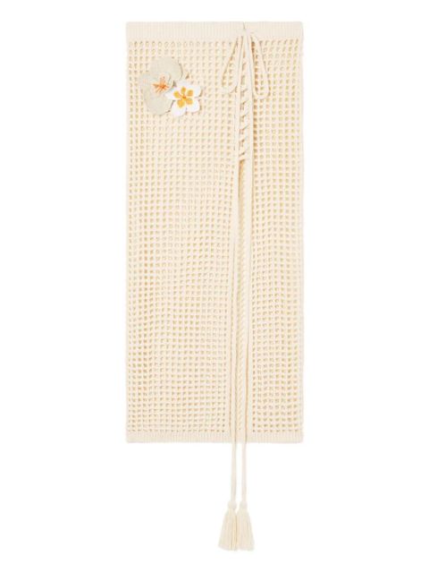 Alanui Where The Waves Begins floral-appliqué tied midi skirt - Neutrals - zdjęcie produktu nr 1