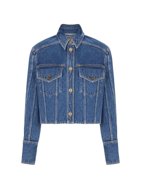 Balmain buttoned cropped denim jacket - Blue - zdjęcie produktu nr 1