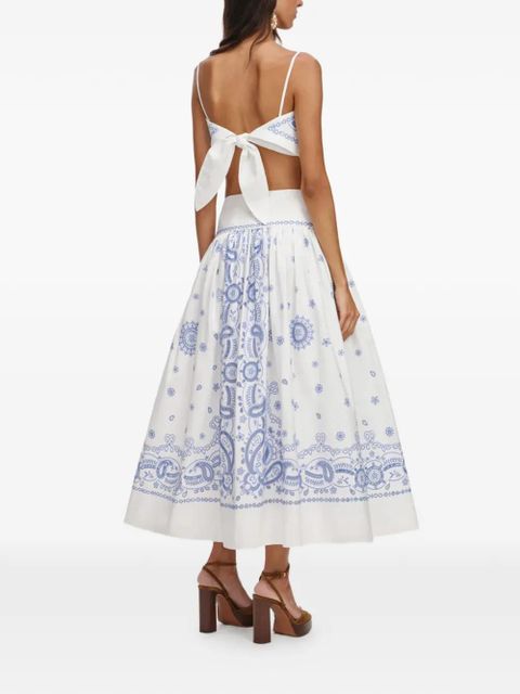 Self-Portrait paisley-embroidered maxi skirt - White