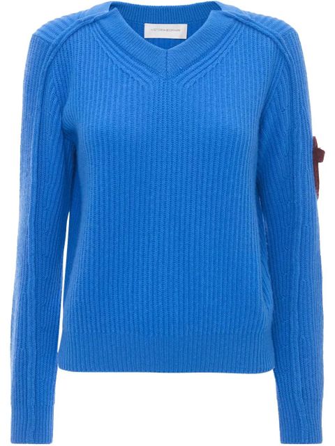 Victoria Beckham V-neck knitted sweater - Blue - zdjęcie produktu nr 1