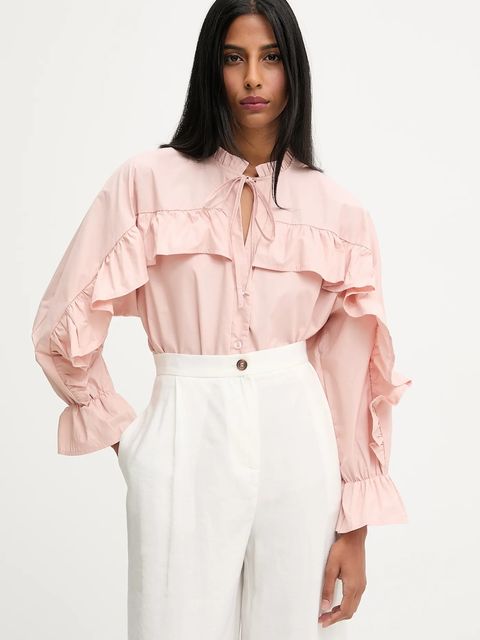 Answear.LAB koszula damska kolor różowy relaxed z wiązanym dekoltem - zdjęcie produktu nr 1