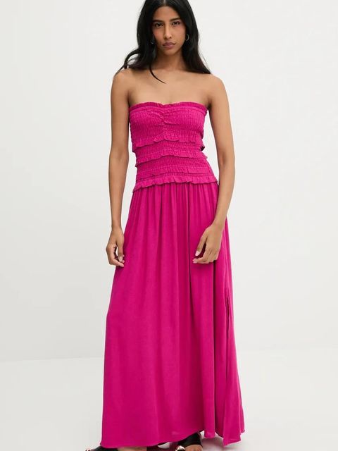 Answear.LAB sukienka z lnem kolor różowy maxi rozkloszowana - zdjęcie produktu nr 1