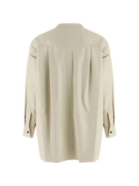 Yves Salomon mandarin-collar pocket leather shirt - Neutrals