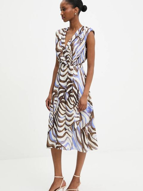 Answear.LAB sukienka kolor niebieski midi rozkloszowana