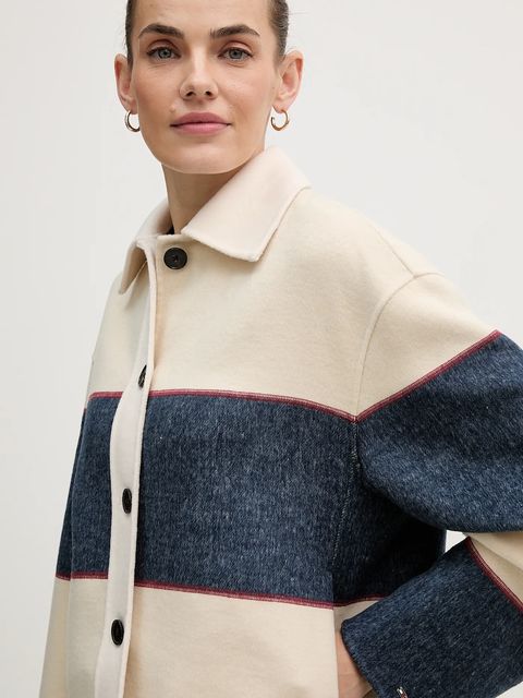 Tommy Hilfiger kurtka z dodatkiem wełny kolor beżowy przejściowa oversize WW0WW47743