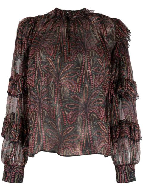 ETRO ruffled paisley-print silk blouse - Blue - zdjęcie produktu nr 1