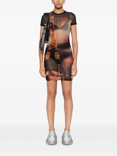Jean Paul Gaultier Pigalle-print mesh mini dress - Black - zdjęcie produktu nr 2
