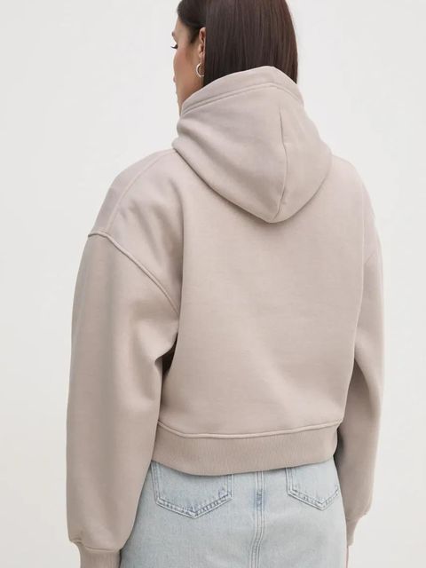 Calvin Klein Jeans bluza damska kolor beżowy z kapturem z aplikacją J20J224718