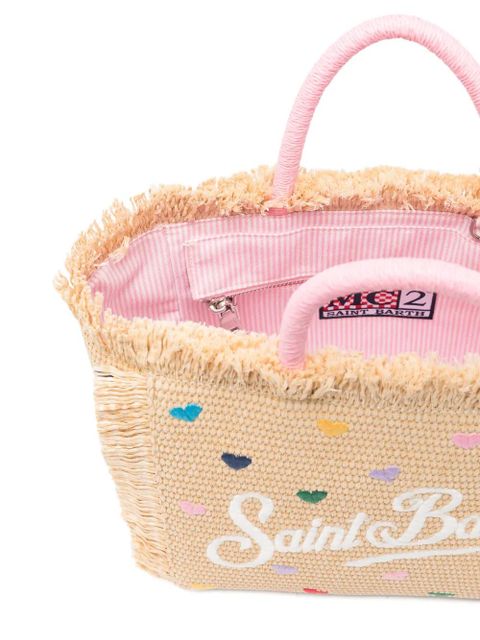 MC2 Saint Barth heart-embroidered frayed tote bag - Neutrals