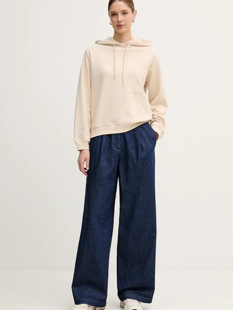 Joop! bluza damska kolor beżowy z kapturem z aplikacją 30100249 - zdjęcie produktu nr 2