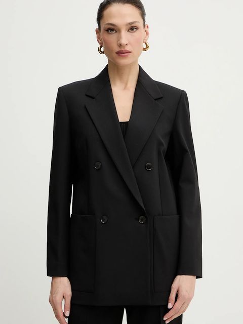 Weekend Max Mara marynarka z dodatkiem wełny VELOCE kolor czarny dwurzędowa gładka 2615041081600 - zdjęcie produktu nr 1