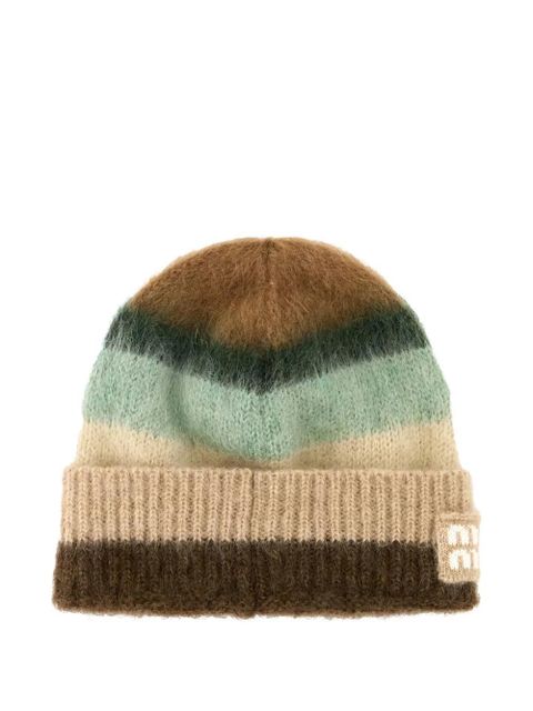 Miu Miu logo-patch beanie hat - Brown
