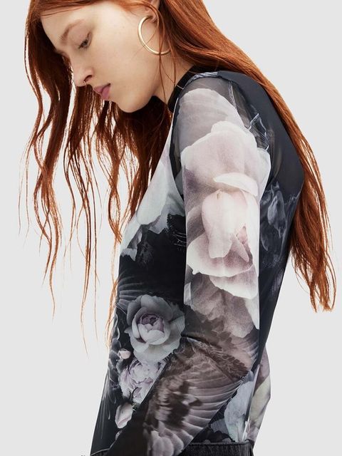 AllSaints bluzka ELIA VALLEY damska kolor czarny wzorzysta