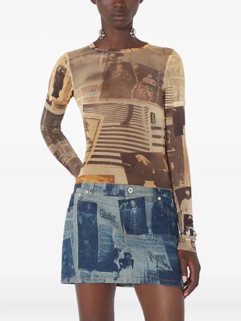 Jean Paul Gaultier double-sleeves journal-print top - Neutrals