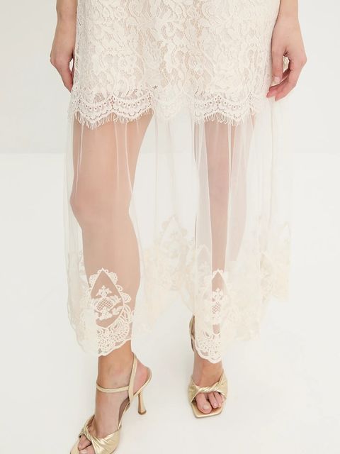 Answear.LAB sukienka kolor beżowy maxi rozkloszowana