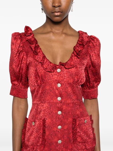Alessandra Rich ruffled jacquard midi dress - Red
