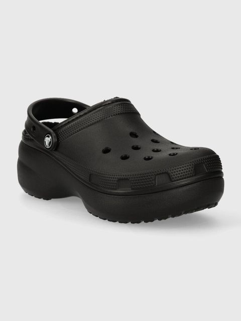 Crocs klapki Classic Platform Lined Clog damskie kolor czarny na platformie 207938