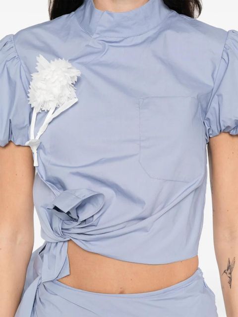 Self-Portrait floral-appliqué blouse - Blue